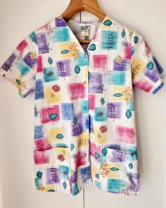 Simply BASIC Scrub Top Jacket size S Small ~ Botanical ~ Snap Front ~ 2 Pockets - Picture 1 of 13