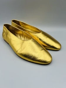 Mocasines Jeffrey Campbell Romp para mujer de cuero dorado talla 7 - Imagen 1 de 7