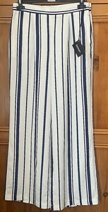 Kaleidoscope Size 14 White Blue Striped Wide Leg TROUSERS 31" / 79cm I / Leg - Picture 1 of 2