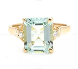 Aquamarin Diamant Verlobung Art Deco Ehering 14k Gelbgold feiner Schmuck - Bild 1 von 5