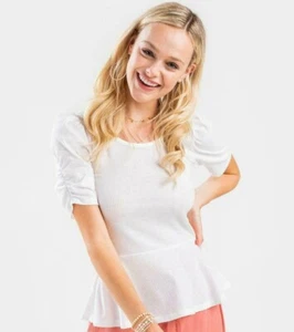 New with Tag Francesca 's Love + Joy Scoop Neck Mutton Sleeves Small Top: White - Picture 1 of 6
