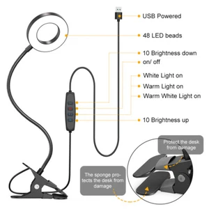 LED Clip Light Dimmable Desk Clamp Lamp for Reading, Painting, Craft, Studying - Picture 1 of 12