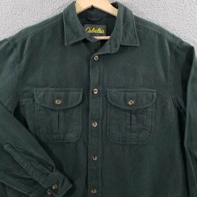 Cabelas Chamois Shirt Mens Medium Green Heavy Flannel Outdoor Workwear Hunting - Image 1 of 4