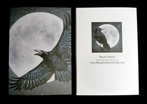 Raven Moon Greeting Card Witch Wiccan pagan Halloween Yule Samhain Birthday - Picture 1 of 3