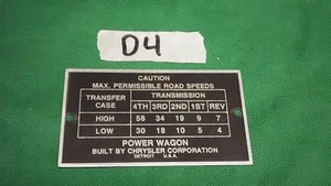 Dodge Power Wagon Civilian 1946 to 1967 Road speed plate (Mount holes off) (P10) - Picture 1 of 2