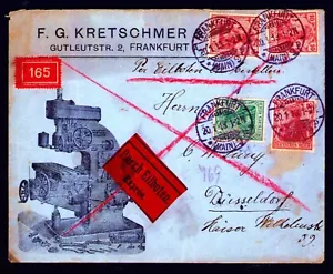Alemania 1913 Frankfort Express Mail máquina de metal ilustrada Cvr a Dusseldorf - Imagen 1 de 3