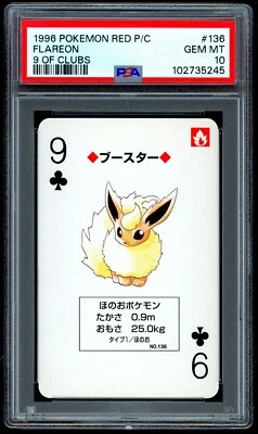 Pokemon FLAREON Japanese RED Deck 9 of Clubs POKER Card #136 - PSA 10 GEM MINT - Image 1 of 2