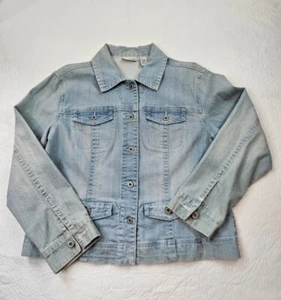 Chico's Platinum Denim Jacket Women Size 1 Light Blue Cowgirl Trucker Prairie - Picture 1 of 14