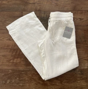 NWT Athleta Size 8 Lakeside Linen Pants White/Off White - Picture 1 of 8