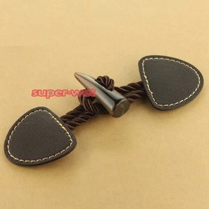 5pcs Toggle Button Coat Jacket Duffle Resin Horn Faux Leather Black/Brown Retro - Picture 1 of 5