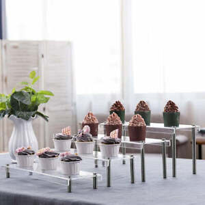 4-Tier Clear Acrylic Rectangular Cupcake Display Riser, Dessert Serving Stand
