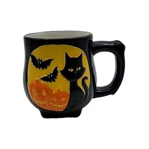 Black Cat Bats Pumpkin Halloween Coffee Mug Footed Ceramic Large 16oz Cup - Imagen 1 de 12
