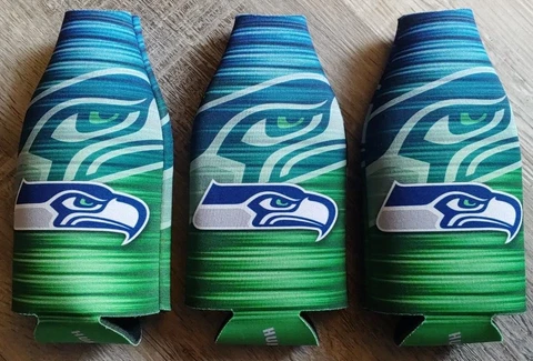 3 NFL Seattle Seahawks Bottle Cooler, Coozie, Koozie, Made by Hunter Cover