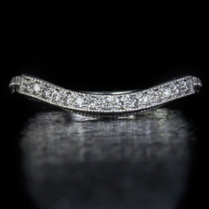PLATINUM G-H VS DIAMOND WEDDING BAND VINTAGE CURVED MATCHING SET RING ART DECO