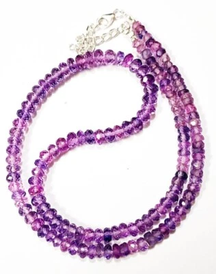 AAA++ Zaffiro Viola 925 Sterling Silver Collana Rondelle Beads, 4-7 mm 17 pol... - Immagine 1 di 4