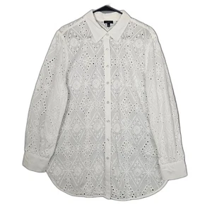 Talbots Lochspitze XL Knopfleiste Baumwolle Top Kragen Shirt Tunika 100% Baumwolle - Bild 1 von 8