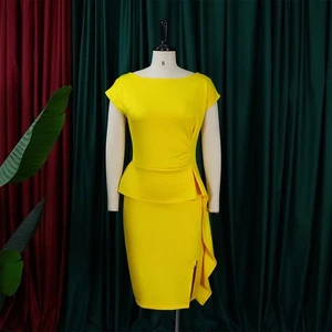 Women's Elegant Ruffle Sleeveless Bodycon Formal Party Cocktail Pencil Midi Dres - Picture 1 of 10