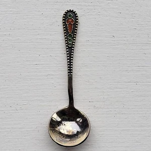VTG Russian 875 Sterling Silver Gold gilt ENAMEL Cloisonne Dotted SALT SPOON - Picture 1 of 4