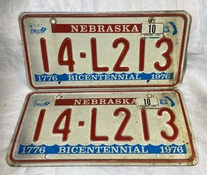Pair of 1976 Nebraska Bicentennial License Plates W/1980 Stickers - Picture 1 of 7