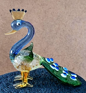 Vintage Pier 1 Glas Pfau 3,25" mundgeblasen TOP ZUSTAND eingestellt - Bild 1 von 5