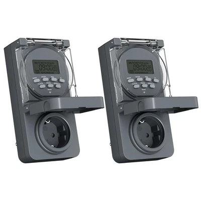 2er Digitale Zeitschaltuhr Steckdose Außen, 8 Schaltprogramme Wochenzeitschal... - Bild 1 von 4