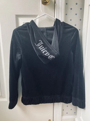 JUICY COUTURE Hoodie L Girls 12-14 Girl $119 Full Zip Black Velour Silver Large - Image 1 of 4