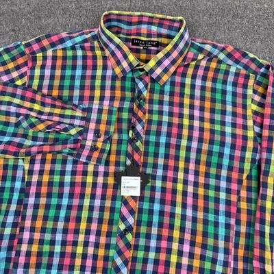 Jared Lang Linen Button Shirt Mens 2XL Multicolor Gingham Check Long Sleeve - Image 1 of 4