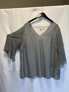 Calvin Klein Top 2X Black and White Check Flutter Sleeve Pullover 248 - Picture 1 of 6