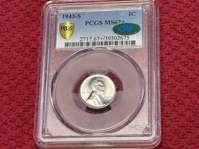 1943 S Steel Lincoln Cent MS67+ PCGS (CAC)   BLAZER + Intercept Holder - Image 1 of 4