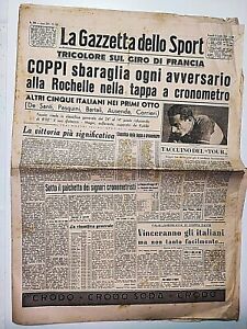 Gazette Dello Sport 8 Juillet 1949 Fausto Coppi Vince À Rochelle Tour De France