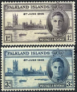 Falkland Islands 1946 Peace King George & Parliament Bldg MLH (SC# 97-98) - Picture 1 of 1