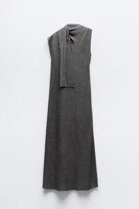 ZARA  GREY KNIT Asymmetric Sleeveless DRESS WITH KNOT  SIZE S  - Picture 1 of 12