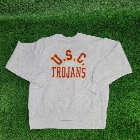 Vintage USC Trojans Raglan Sweatshirt Womens Large Distressed Arch Spell Out Cover