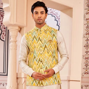 3 Stck. Herren Hochzeit Bollywood Kleidung traditionelle Kurta Payjama Jacke aus Indien - Bild 1 von 3