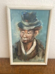 VINTAGE CLOWN OIL PAINTING ANTIQUE ORIGINAL ON CANVAS CLOWN SIGNED FRANCIS DECOR - Picture 1 of 12