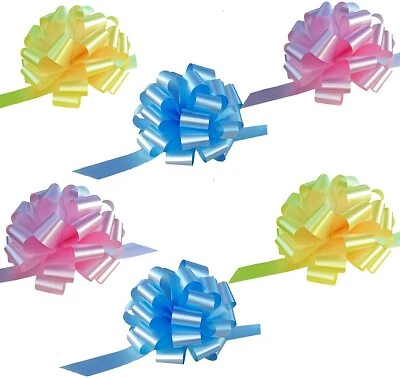 Baby Blue, Yellow, and Pink Pull Bows - 6" Wide, Set of 6, Easter, Spring - Image 1 of 4