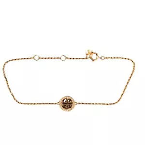 TORY BURCH Pink Miller Kette 18k Rosegold Kristall Pave Logo Armband NEU UVP 75 - Bild 1 von 8