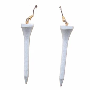 Retro Wood GOLF TEE EARRINGS Funny Sports Game Gag Lucky Golfer Novelty Jewelry - Picture 1 of 2