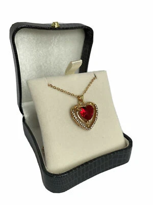 Yellow gold finished red ruby heart cut created diamond pendant necklace  - Image 1 of 4