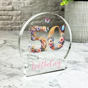 50th Birthday Gift Floral Lettering Keepsake Snowglobe Ornament Plaque - Picture 1 of 3