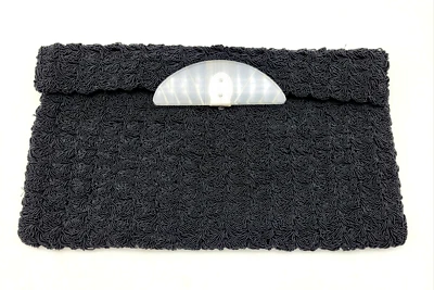Maravilloso bolso de mano de noche negro Art Deco Corde de 1930 cierre Lucite Foto 1 de 4