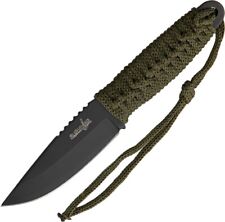 Camping Fixed Knife 3.75" Stainless Steel Blade Olive Green Cord Wrapped Handle