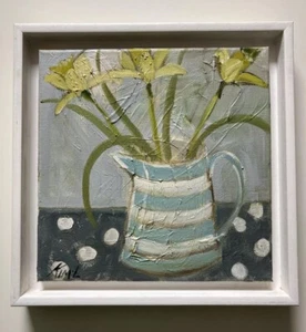 Zeitgenössisches Gemälde Stillleben Krug Floral "Frühling" Leinwand Kim Langford signiert - Bild 1 von 14