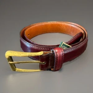 Cole Haan Men’s 32 Belt Leather Burgundy Brown Brass Buckle A8070 - Picture 1 of 23