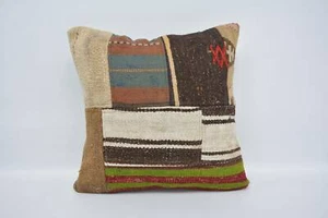 Ethnical Kilim Rug Pillow, 18"x18" White Cushion, Home Decor Pillow - Picture 1 of 6