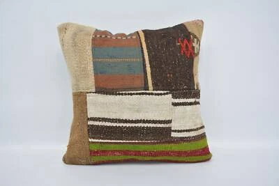 Ethnical Kilim Rug Pillow, 18"x18" White Cushion, Home Decor Pillow - Image 1 of 4