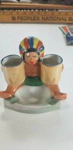 Cenicero vintage Japón jefe indio con tambor cigarrillo y soporte para fósforos Luster Ware - Imagen 1 de 9
