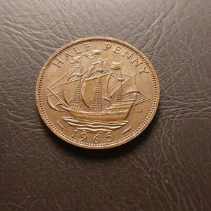 1965 Half Penny (Ha9) Elizabeth II Great Britain UK Copper Coin Half Cent - Picture 1 of 2