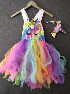 Unicorn Dress 8T for Girls Birthday Outfit Princess Costume Rainbow Tutu Dress - Picture 1 of 14