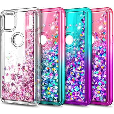 For Motorola One ACE UW 5G , Case Liquid Glitter Bling Cover w/ Tempered Glass - Image 1 of 4
